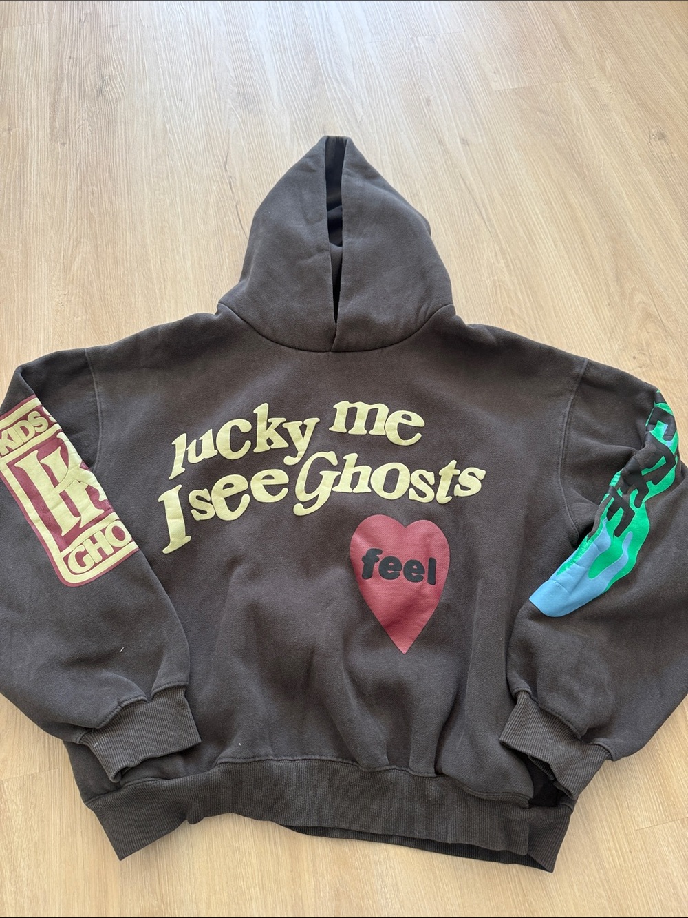 Lucky Me I See Ghosts Kids' Brown Graphic Hoodie